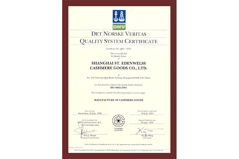 Det Norske Veritas ISO9002 certification